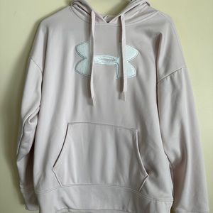 light pink/white under armour sweatshirt with hood.